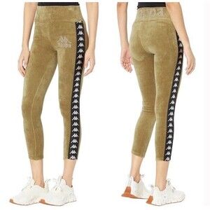 KAPPA Leggings Large 222 Banda Stele Velour Skinny Fit Croppped Rhinestones NEW